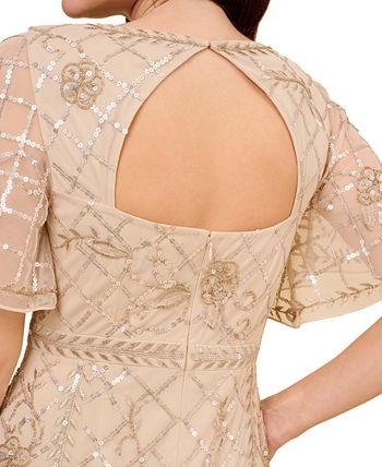 Women's Beaded Flutter-Sleeve Godet Gown Adrianna Papell Women's Beaded Flutter-Sleeve Godet Gown -Adrianna Papell Sales Shop