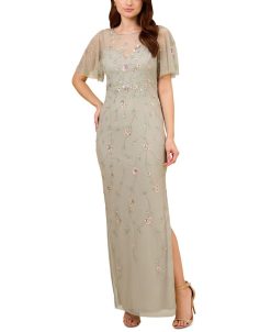 Adrianna Papell Women's Beaded Flutter-Sleeve Gown