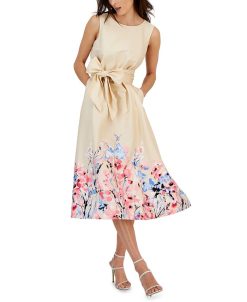 Anne Klein Women's Floral-Print Belted Midi Dress