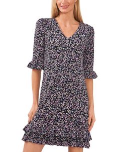 CeCe Women's Floral-Print Ruffled 3/4-Sleeve Dress
