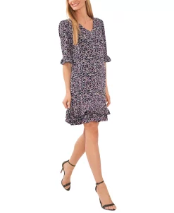 CeCe Women's Floral-Print Ruffled 3/4-Sleeve Dress 8 CeCe Women's Floral-Print Ruffled 3/4-Sleeve Dress -Adrianna Papell Sales Shop 23747805 fpx
