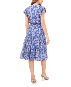 Vince Camuto Women's V-Neck Smock Waist Batik Dress -Adrianna Papell Sales Shop 23755880 fpx