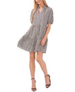 CeCe Women's Gingham Babydoll Elbow-Sleeve Tiered Dress -Adrianna Papell Sales Shop 23757517 fpx
