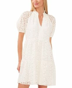 CeCe Women's Lace Babydoll Puff-Sleeve Tiered Dress