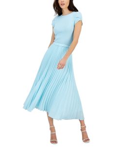 Anne Klein Women's Tulip-Sleeve Crewneck Sweater & Pleated Pull-On Midi Skirt