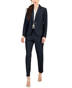Anne Klein Women's Denim One-Button Jacket, Draped V-Neck Sleeveless Shell Top & Denim Straight-Leg Pants