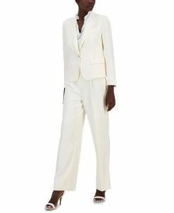 Anne Klein Women's Notched-Collar One-Button Blazer, Ruffle-Trim Tie-Neck Sleeveless Blouse & Collection Side-Zip Hollywood Waist Pants