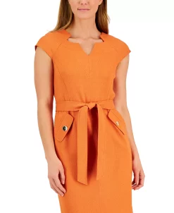 Kasper Women's V-Neck Belted Cap-Sleeve Sheath Dress -Adrianna Papell Sales Shop 23777284 fpx
