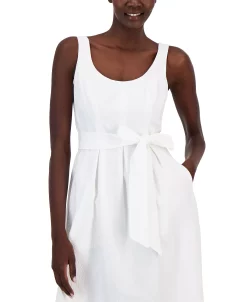Anne Klein Women's Belted Seersucker Sleeveless Midi Dress -Adrianna Papell Sales Shop 23777318 fpx