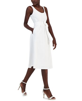 Women's Belted Seersucker Sleeveless Midi Dress Anne Klein Women's Belted Seersucker Sleeveless Midi Dress -Adrianna Papell Sales Shop