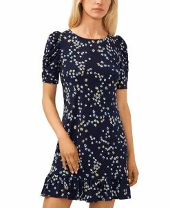 CeCe Women's Printed Puff-Sleeve Pullover Knit Dress