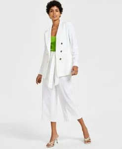 Bar III Women's Faux-Double-Breasted Long-Sleeve Blazer, Ribbed Sweater Camisole & High-Rise Wide-Leg Tie-Waist Crop Pants, Created For Macy's