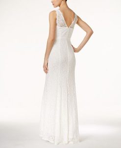 Adrianna Papell Women's Lace V-Neck Satin Sash Gown -Adrianna Papell Sales Shop 8037776 fpx