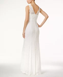 Adrianna Papell Women's Lace V-Neck Satin Sash Gown -Adrianna Papell Sales Shop 8037776 fpx