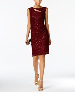 Connected Sequined Lace Cutout Sheath Dress