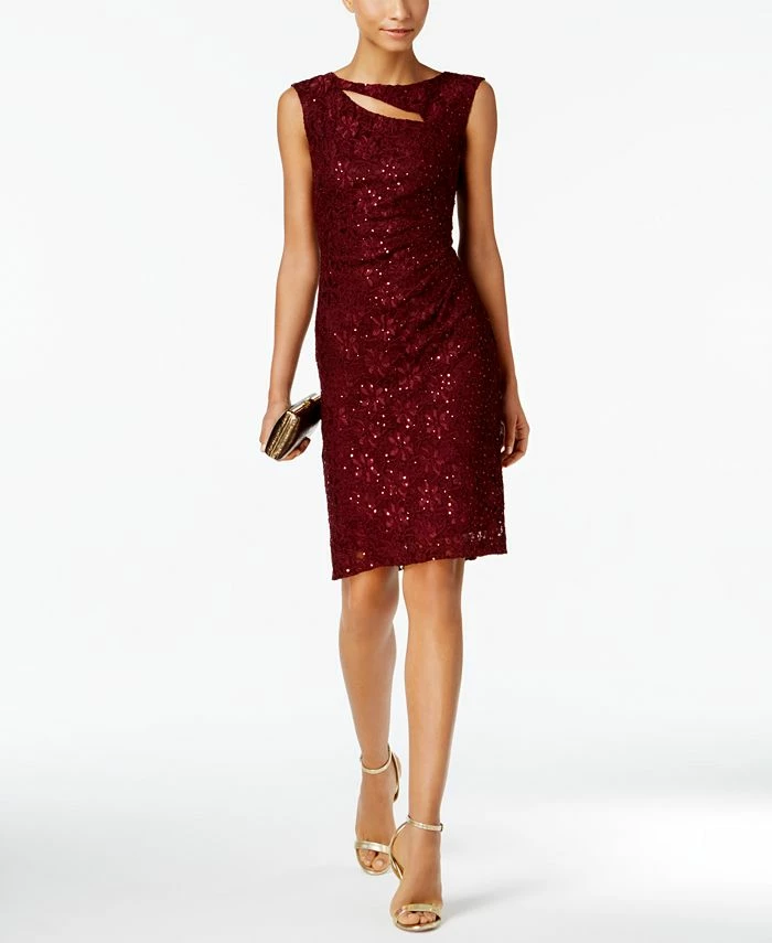Connected Sequined Lace Cutout Sheath Dress 3 Connected Sequined Lace Cutout Sheath Dress